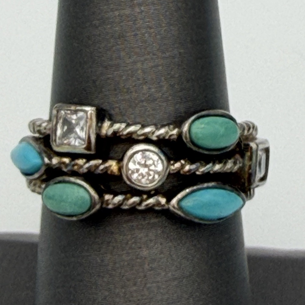 VTG Joseph Esposito ESPO 925 Sterling Silver Turquoise CZ Stacked Band Ring 8